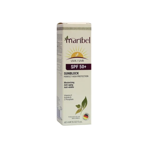 واقي شمس بحماية عالية جداً SPF 50+ ماريبيل Maribel Sunblock (حجم 60 مل)