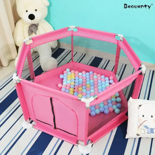 سياج لعب ونشاط الأطفال الوردي مع كرات (Play Fence & Ball Pit)