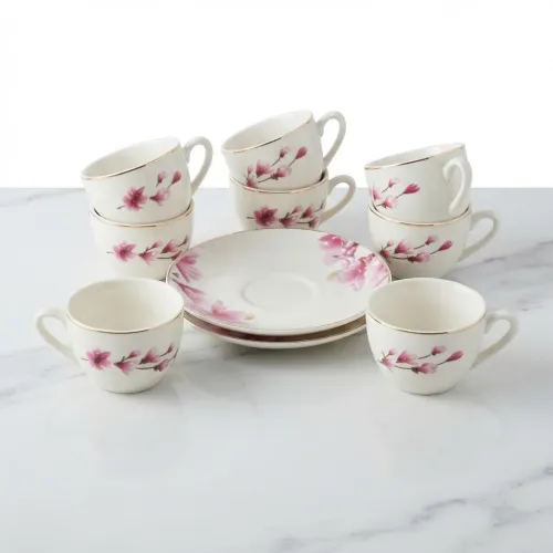 طقم فناجين قهوة بورسلين بنقوش ورود - 6 قطع (Porcelain Coffee Cups Set)