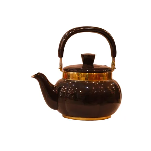 إبريق شاي أسود مع تفاصيل ذهبية ومقبض علوي منحني - KETTLE