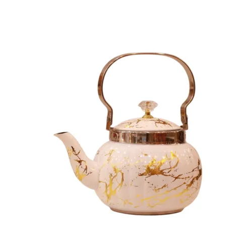 إبريق شاي KETTLE أبيض بتشطيبات رخامية ذهبية فاخرة ومقبض علوي متين