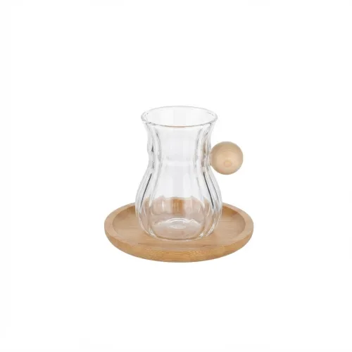 طقم أكواب شاي زجاجية دبل جدار مع قواعد (Glass Cup Set 6PCS)
