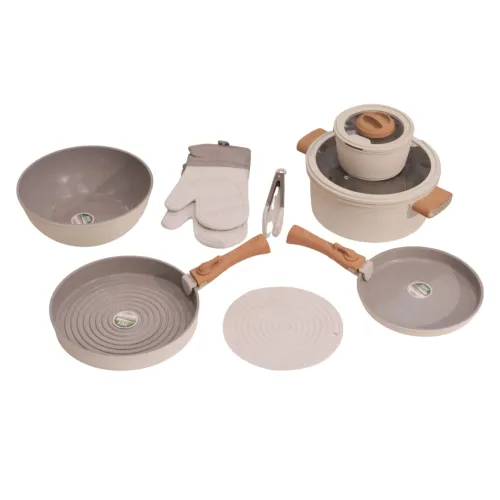 طقم أواني وقلايات كوك لوفر بمقابض قابلة للفك COOKLOVER Non-Stick Smart Cookware Set (مع مقبض ذكي قابل للإزالة وملحقات المطبخ)