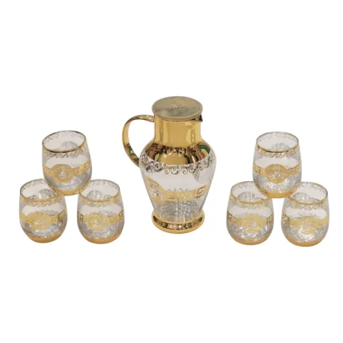 طقم إبريق عصير زجاجي فاخر مع 6 أكواب بتطعيمات ذهبية 7 قطع (Glass Ware)